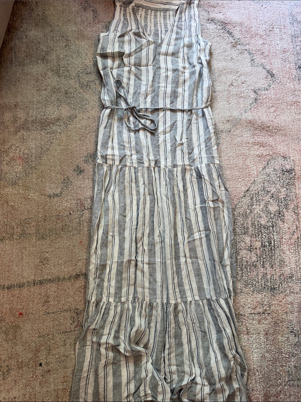 Splendid Vertical Striped Sleeveless Maxi Dress in Cream and Gray